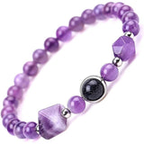 Bratara Elastica cu margele Ametist de 6mm si Farmecul Sistemului Solar - Bratara Handmade pentru Femei