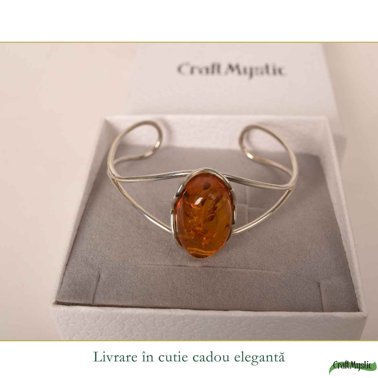Bratara Argint 925 Ovala cu Chihlimbar Natural - Energie si Eleganta Clasica