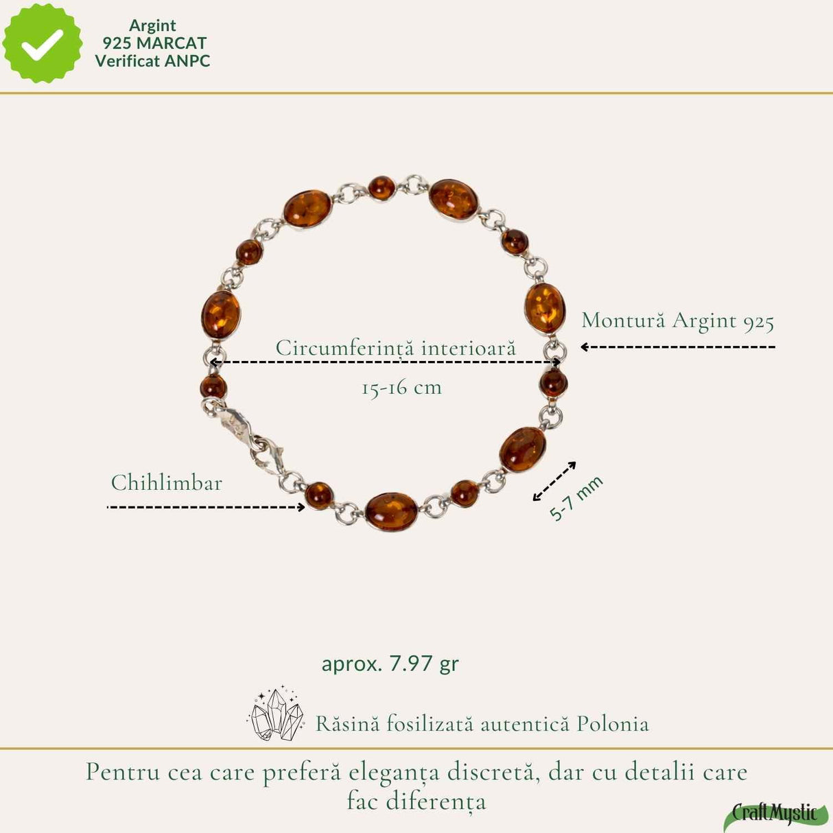 Bratara argint 925 cu chihlimbar oval si rotund - Caldura si echilibru interior