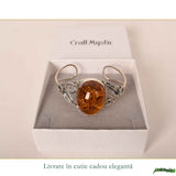 Bratara Argint 925 cu Chihlimbar Oval si Frunze - Caldura si Eleganta Naturala