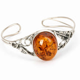 Bratara Argint 925 cu Chihlimbar Oval si Frunze - Caldura si Eleganta Naturala