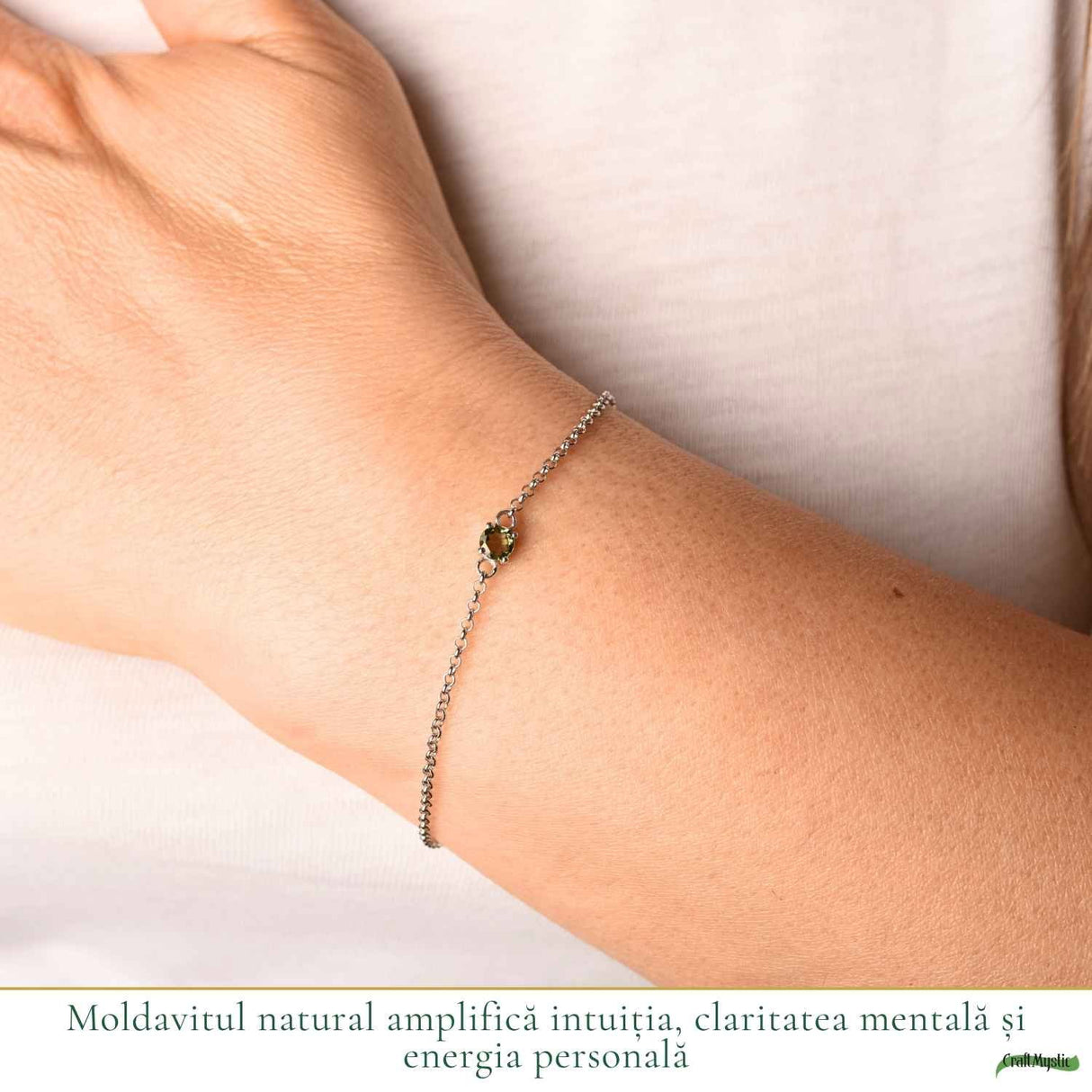 Bratara Argint 925 cu Moldavit Rotund Natural – Intuitie si Transformare Interioara