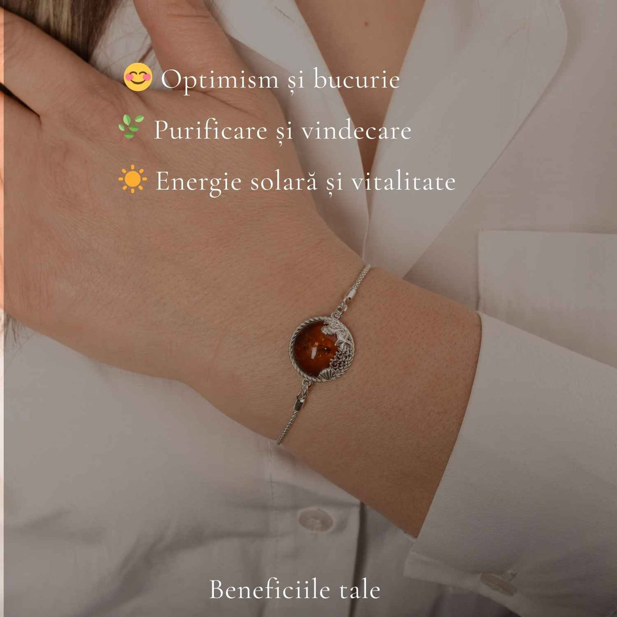 Bratara Argint 925 Rotunda cu Chihlimbar Natural - Energie Solara si Feminitate