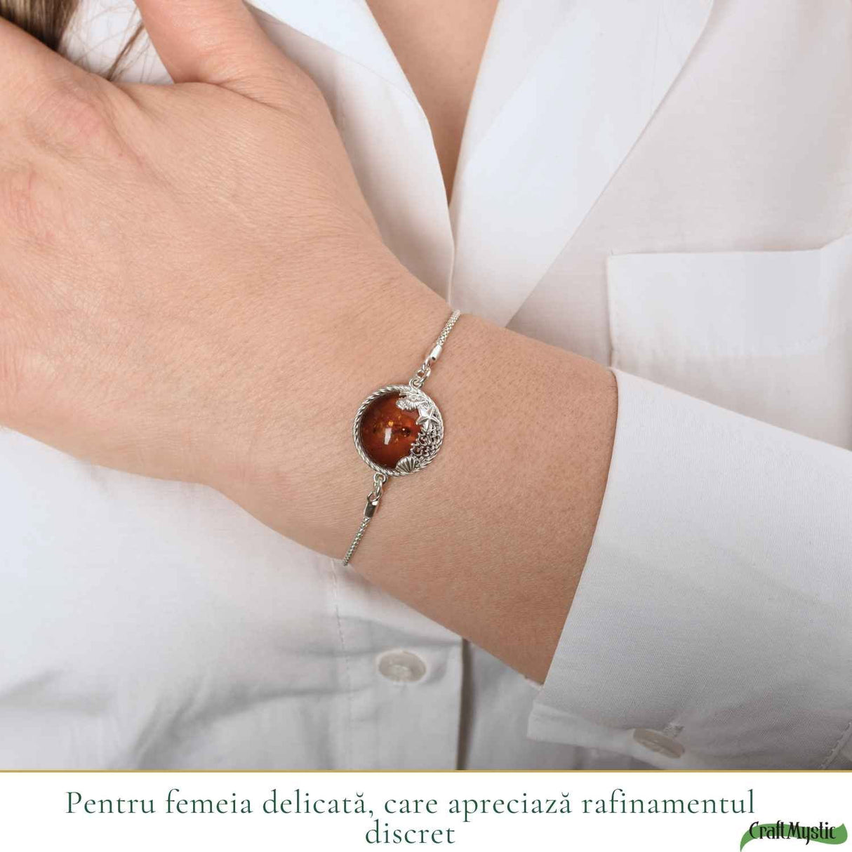 Bratara Argint 925 Rotunda cu Chihlimbar Natural - Energie Solara si Feminitate
