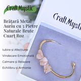 Bratara aurie cu 3 pietre Cuart Roz - Iubire si armonie