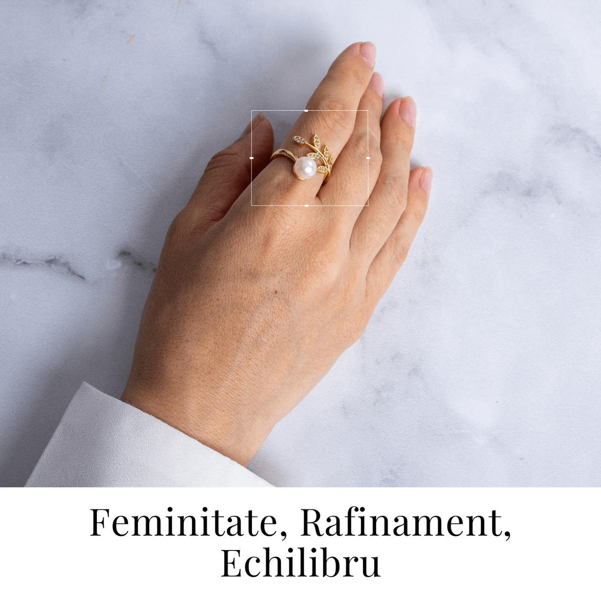 Inel cu perla naturala si frunza aurie - Eleganta care infloreste