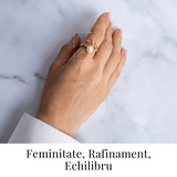 Inel cu perla naturala si frunza aurie - Eleganta care infloreste