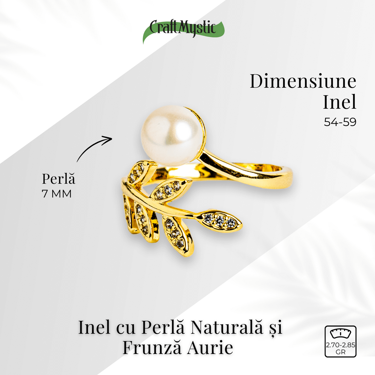 Inel cu perla naturala si frunza aurie - Eleganta care infloreste
