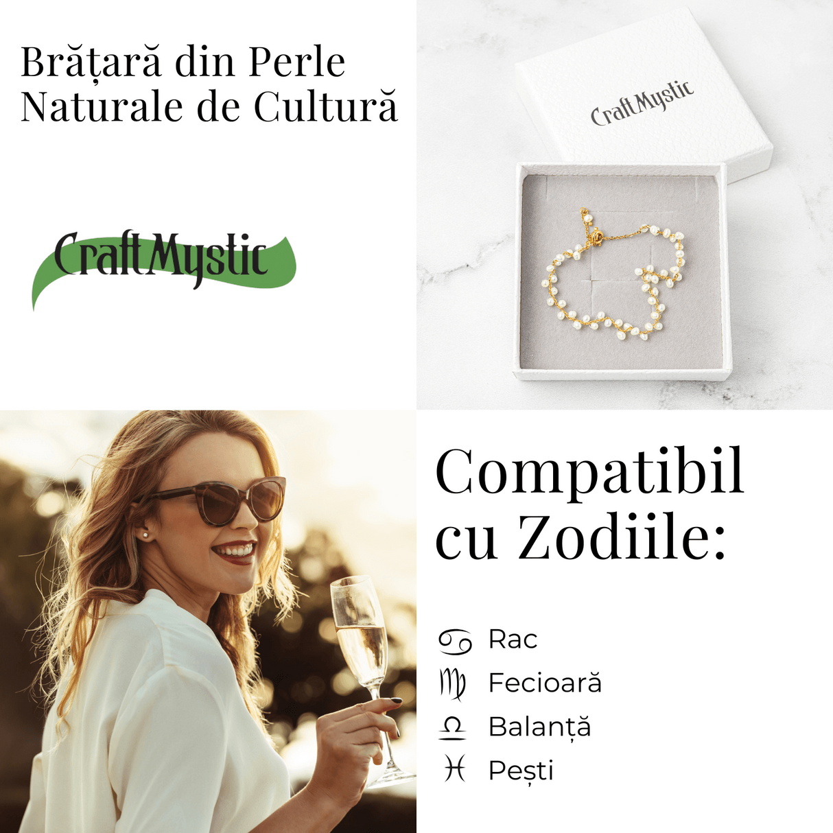 Bratara reglabila din perle de cultura si lant auriu- simbol al feminitatii pure