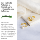 Inel cu perla naturala si frunza aurie - Eleganta care infloreste
