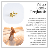 Inel cu perla naturala si frunza aurie - Eleganta care infloreste
