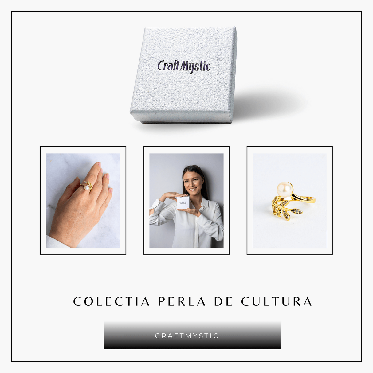Inel cu perla naturala si frunza aurie - Eleganta care infloreste