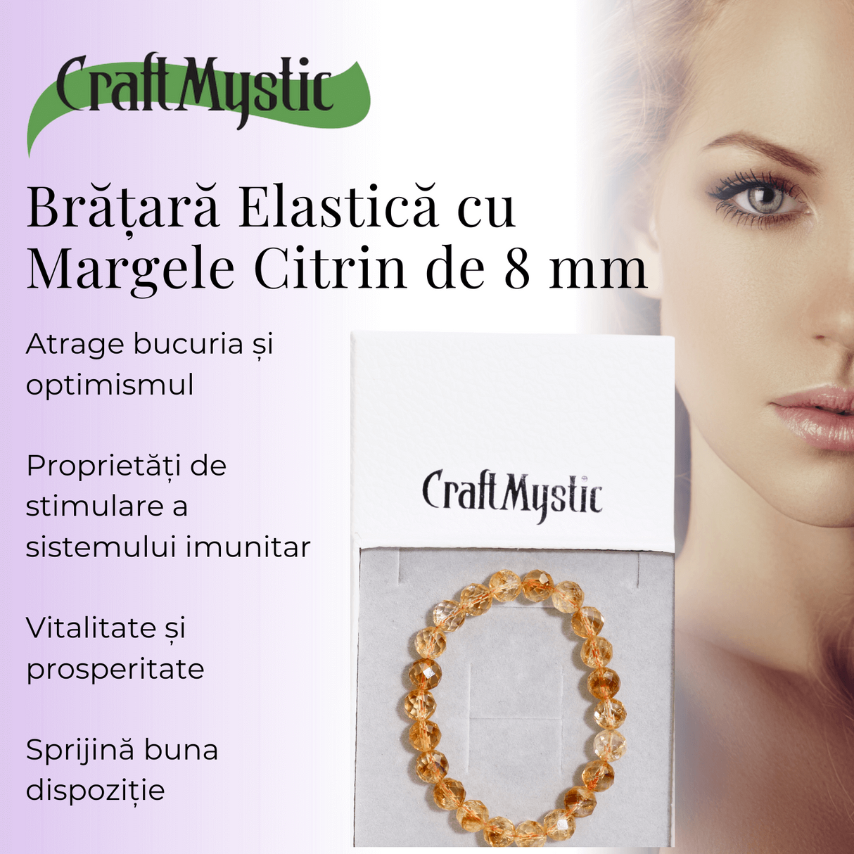 Bratara Elastica Radianta cu Citrin Fatetat de 8mm - Luminozitate si Abundenta