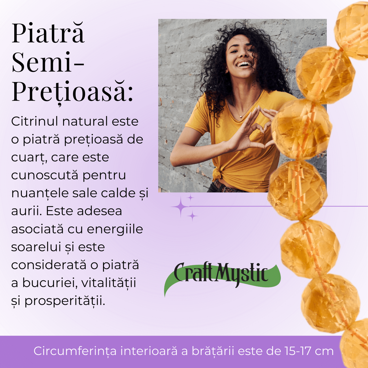 Bratara Elastica Radianta cu Citrin Fatetat de 8mm - Luminozitate si Abundenta