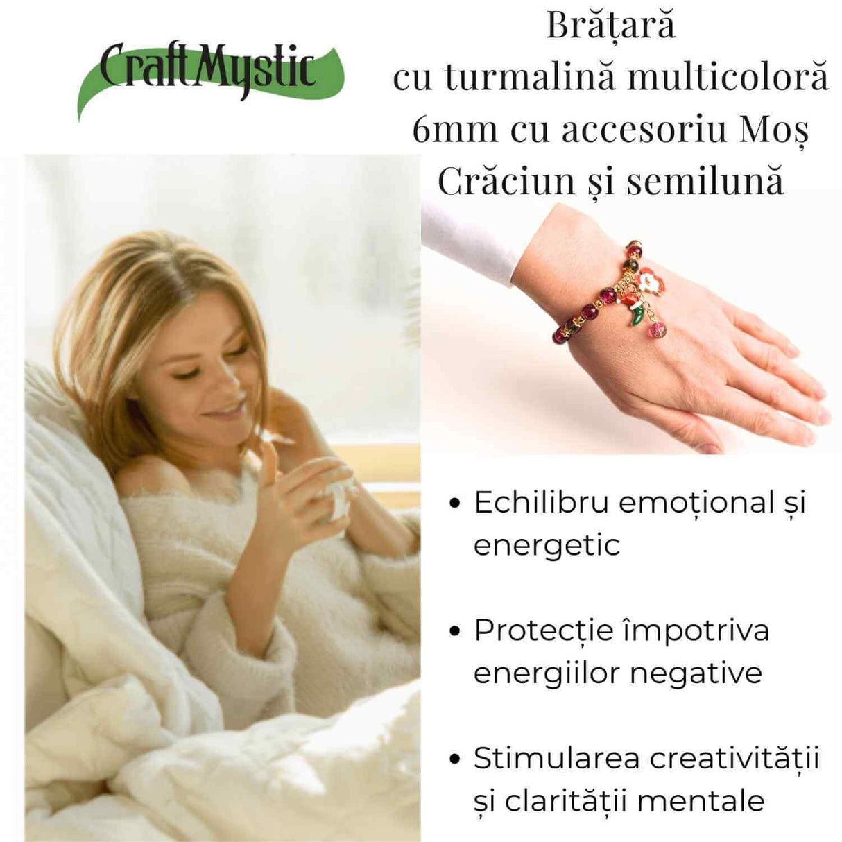 Bratara naturala turmalina multicolora 6mm - echilibru si energie pozitiva