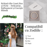 Bratara Cuart Roz si Perle Naturale - Iubire Blânda, Feminitate si Armonie Delicata