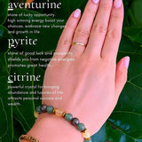 Bratara cu cristale naturale de citrin, pirita si verde aventurin de 8 mm - Bratara feng shui pentru meditatie, noroc, prosperitate