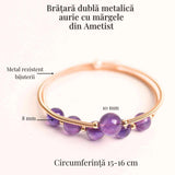 Bratara dubla metalica aurie cu ametist natural pentru calm si claritate mentala
