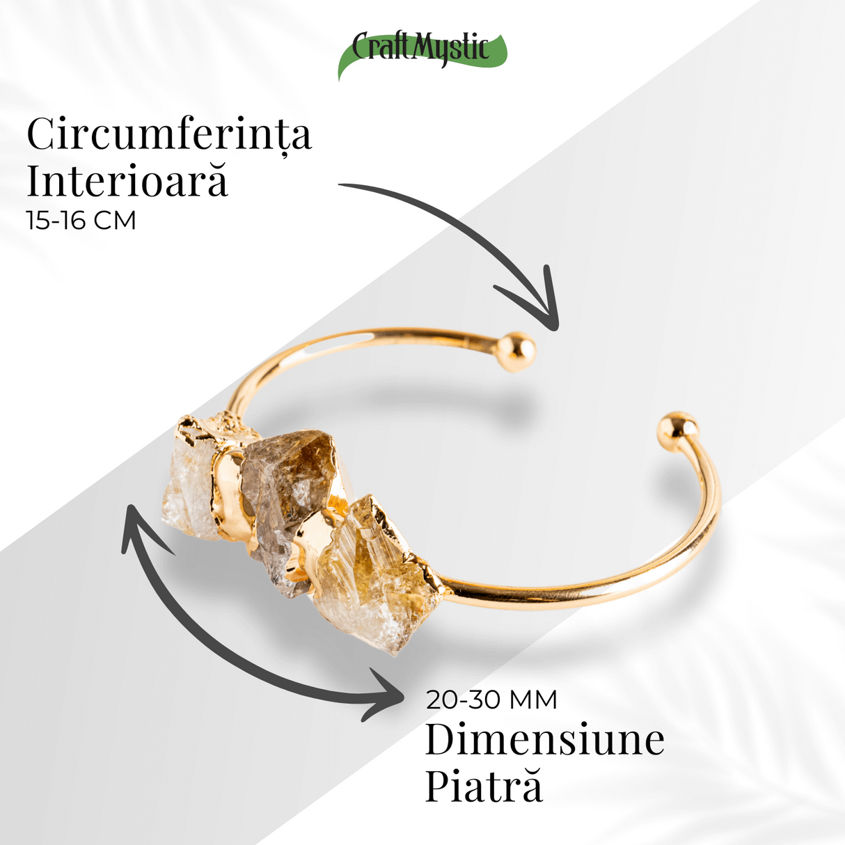Bratara Aurie cu Triplu Citrin Brut - Energie Pozitiva & Prosperitate