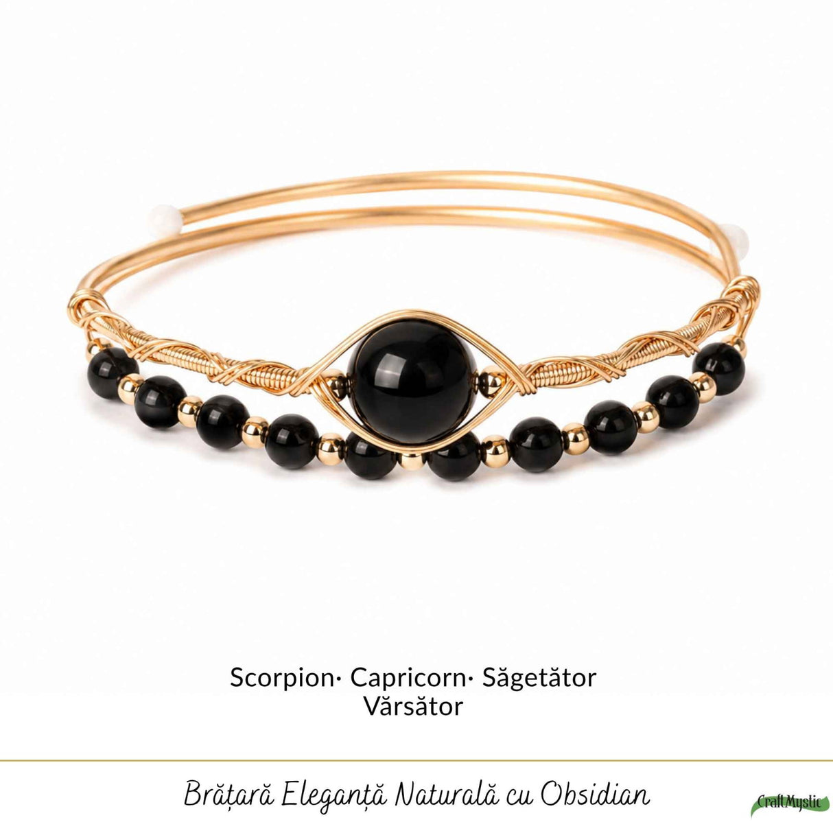 Bratara din Cupru cu Obsidian Natural – Protectie, Echilibru si Incredere