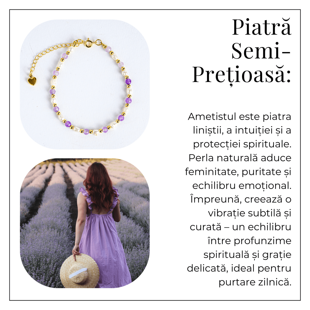 Bratara spirituala cu ametist 4mm si perle - Rafinament purtat zilnic