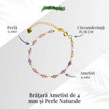 Bratara spirituala cu ametist 4mm si perle - Rafinament purtat zilnic