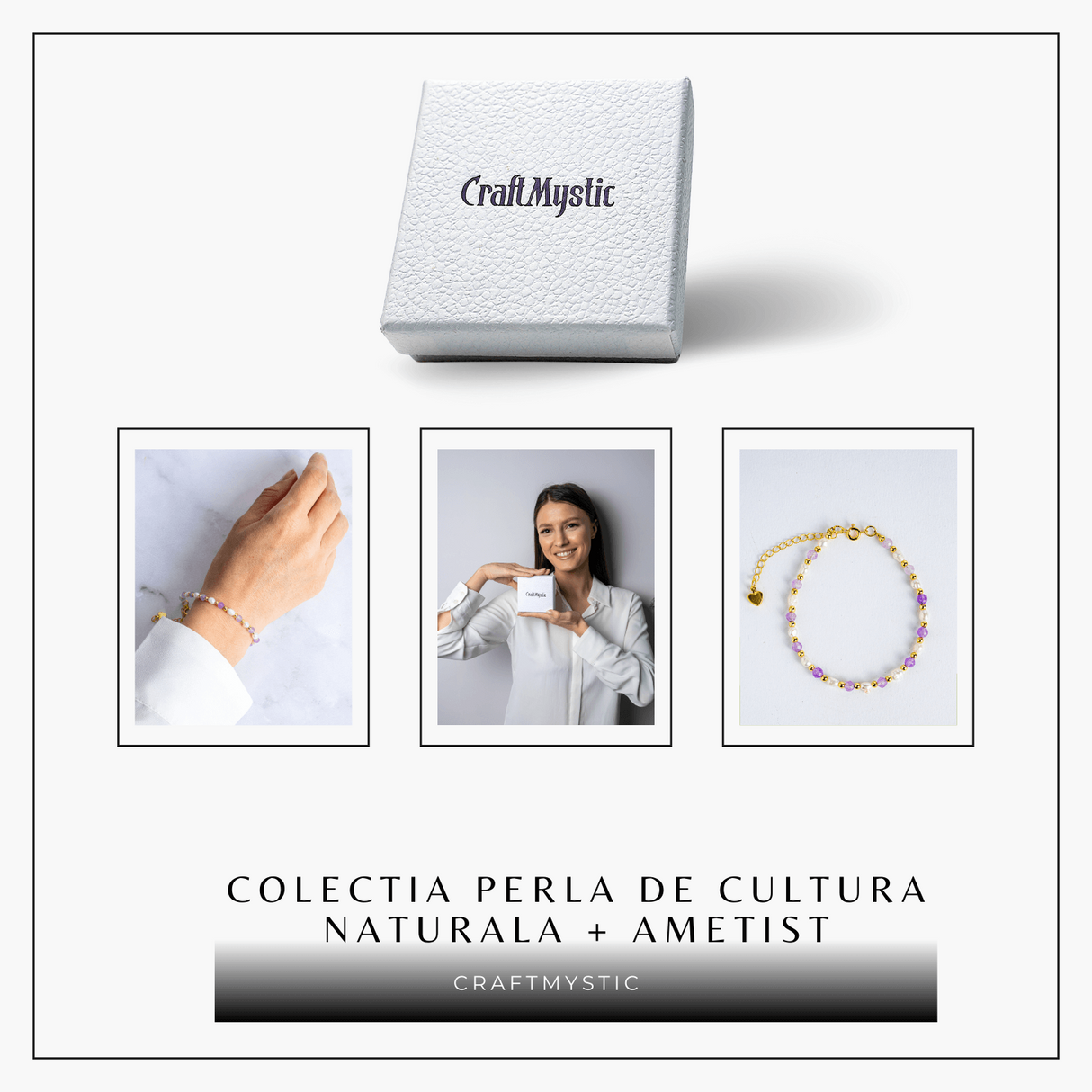 Bratara spirituala cu ametist 4mm si perle - Rafinament purtat zilnic