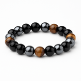 Bratara cu tripla protectie din obsidian negru, ochi de tigru si hematit 10 mm - Bratara feng shui pentru protectie, noroc si prosperitate