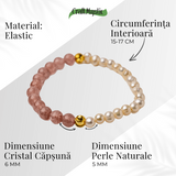 Bratara cu Cristal Capsuna si Perle Naturale - Delicatețe, Feminitate si Lumina Interioara