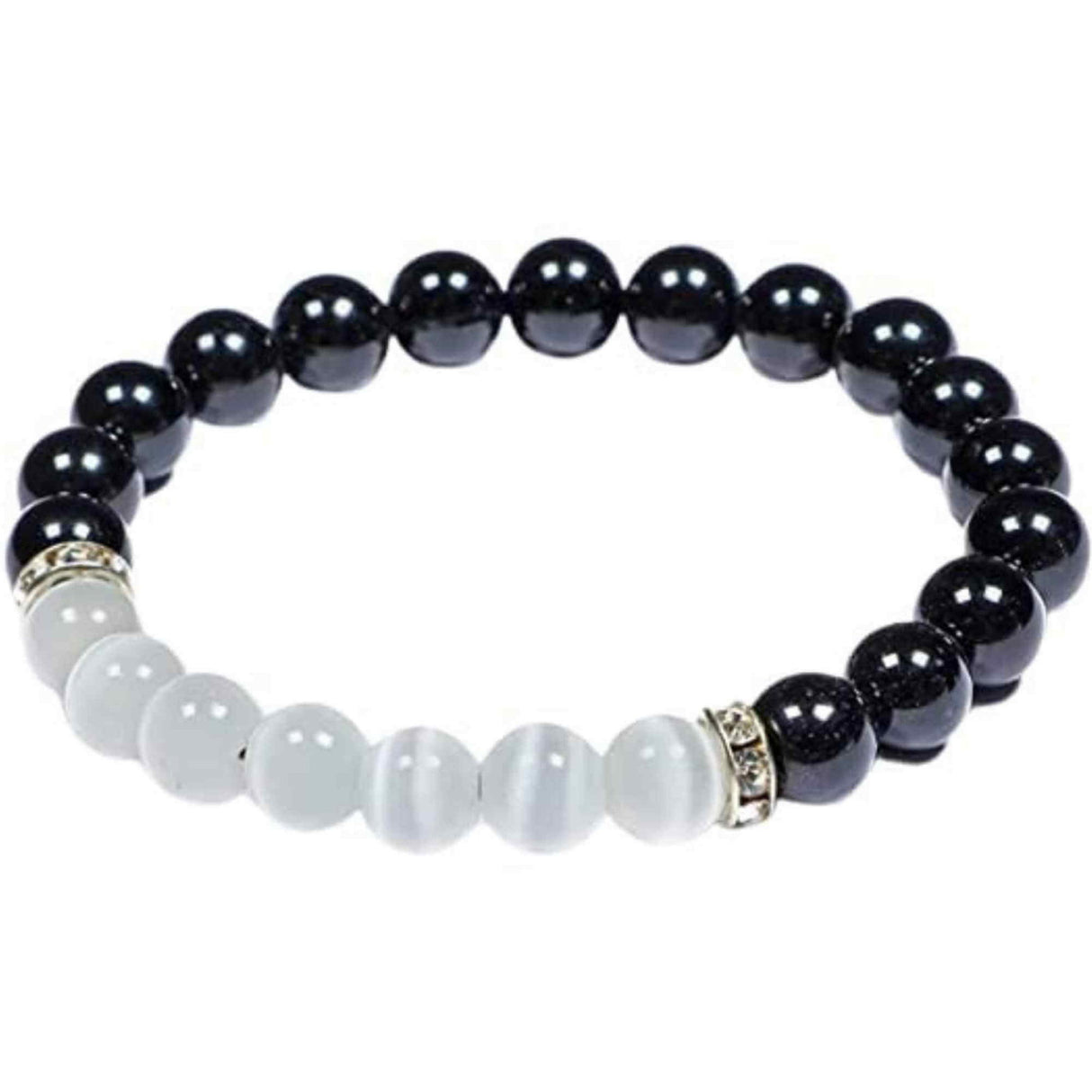 Bratara cu margele 8mm din cristale naturale Obsidian negru si selenit pentru dragoste