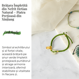 Bratara impletita cu Nefrit Hetian Natural si snur verde - Vitalitate si Protectie