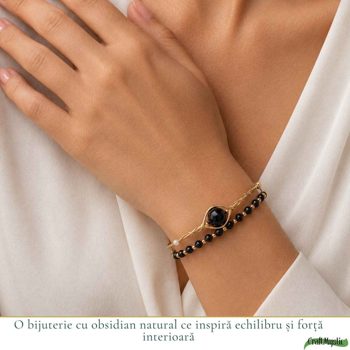 Bratara din Cupru cu Obsidian Natural – Protectie, Echilibru si Incredere