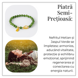 Bratara elastic din jasp verde natural si nefrid hetian - echilibru si vitalitate