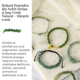Bratara elastic din jasp verde natural si nefrid hetian - echilibru si vitalitate