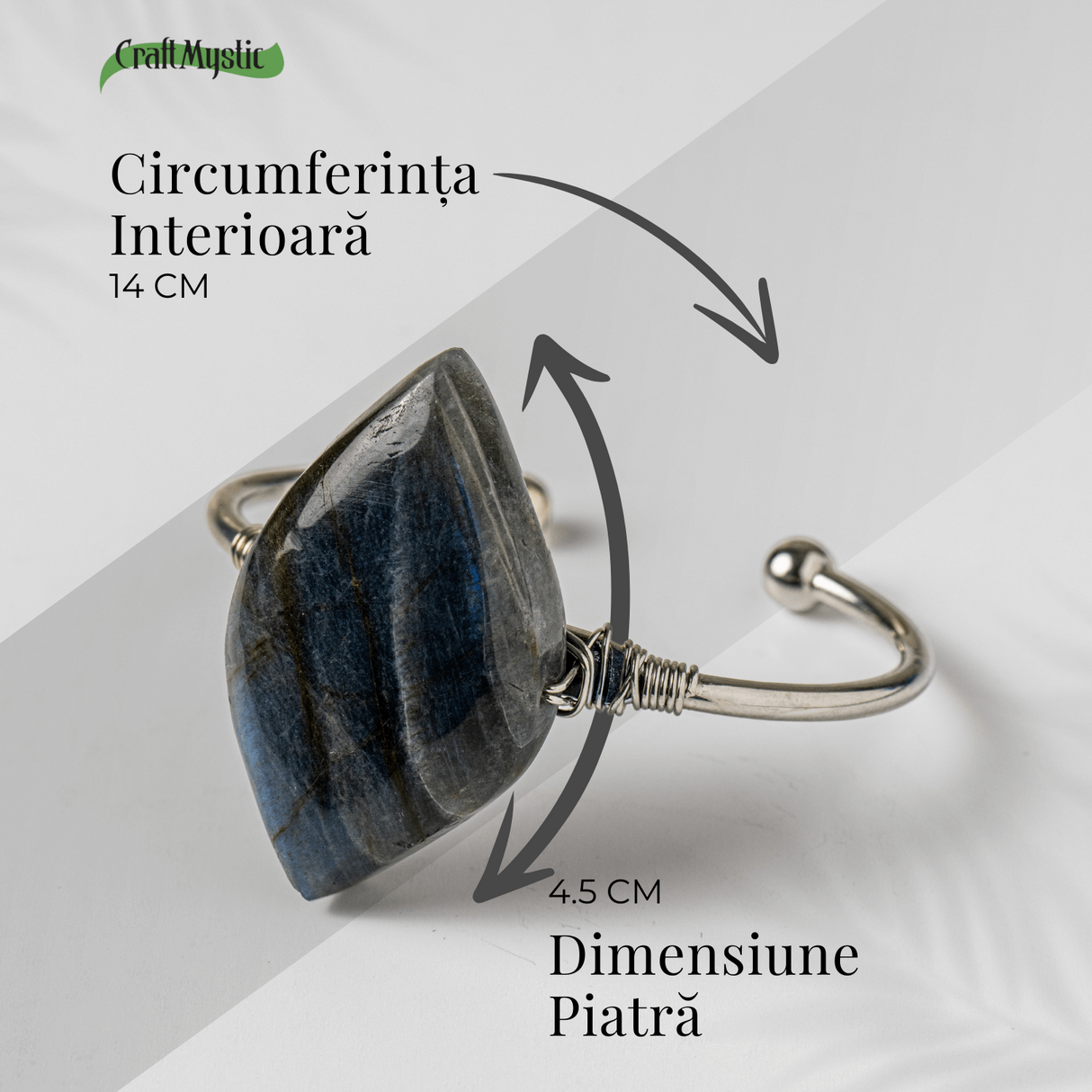 Bratara Fixa Argintie cu Labradorit Frunza - Intuitie si Protectie