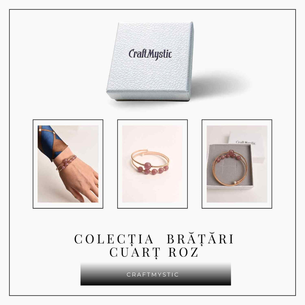 Bratara dubla metalica aurie si Cuart Roz natural pentru calm si claritate mentala