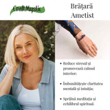 Bratara dubla metalica argintie cu ametist natural pentru calm si claritate mentala