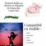 Bratara Dubla Reglabila din Cuart Roz 8mm - Iubire și Armonie
