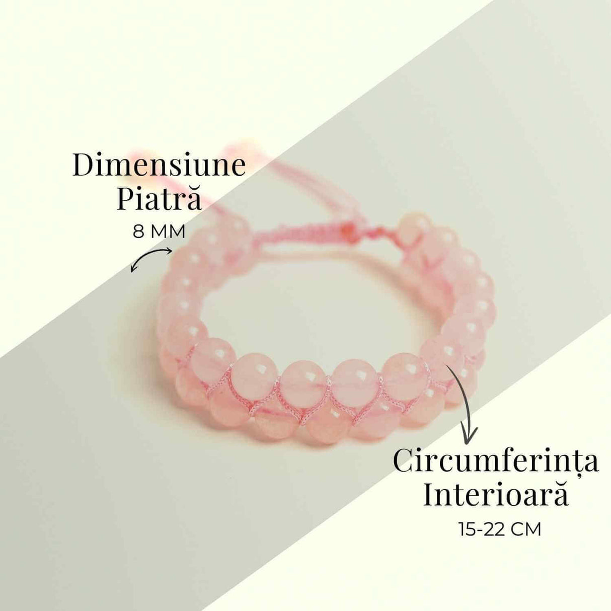 Bratara Dubla Reglabila din Cuart Roz 8mm - Iubire și Armonie