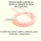 Bratara Dubla Reglabila din Cuart Roz 8mm - Iubire și Armonie