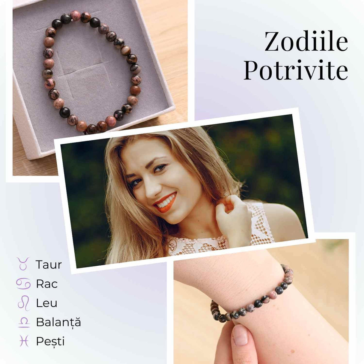 Bratara Elastica cu Margele 6mm din Rodonit -Vindecare Emotionala si Echilibru