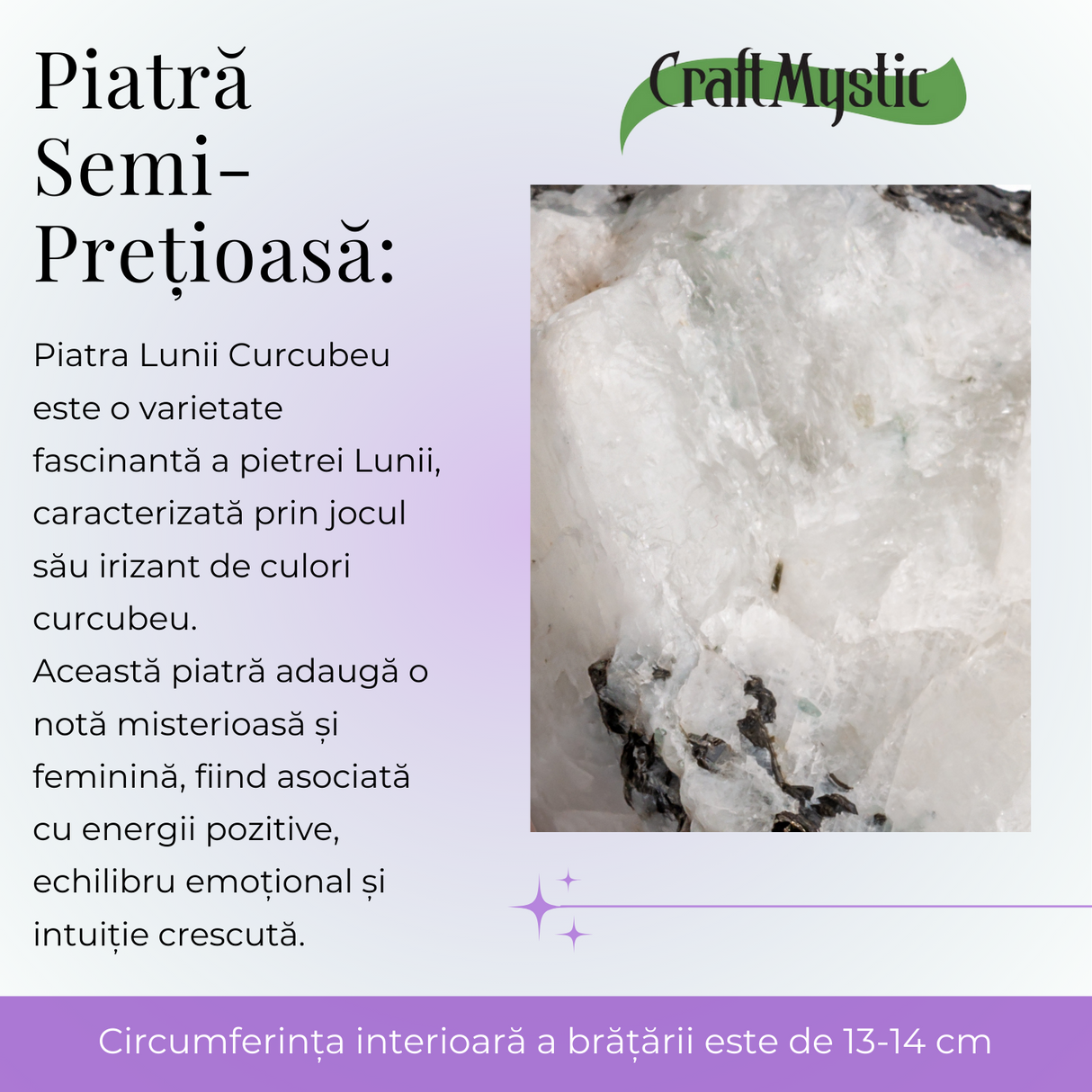 Bratara cu margele 6mm din Piatra Lunii Curcubeu pentru Vindecare Emotionala