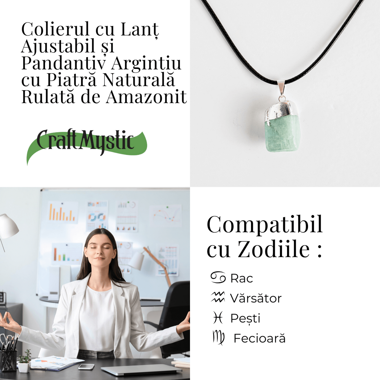 Colier cu Piatra Rulata de Amazonit Natural - Liniste, Echilibru si Claritate Interioara