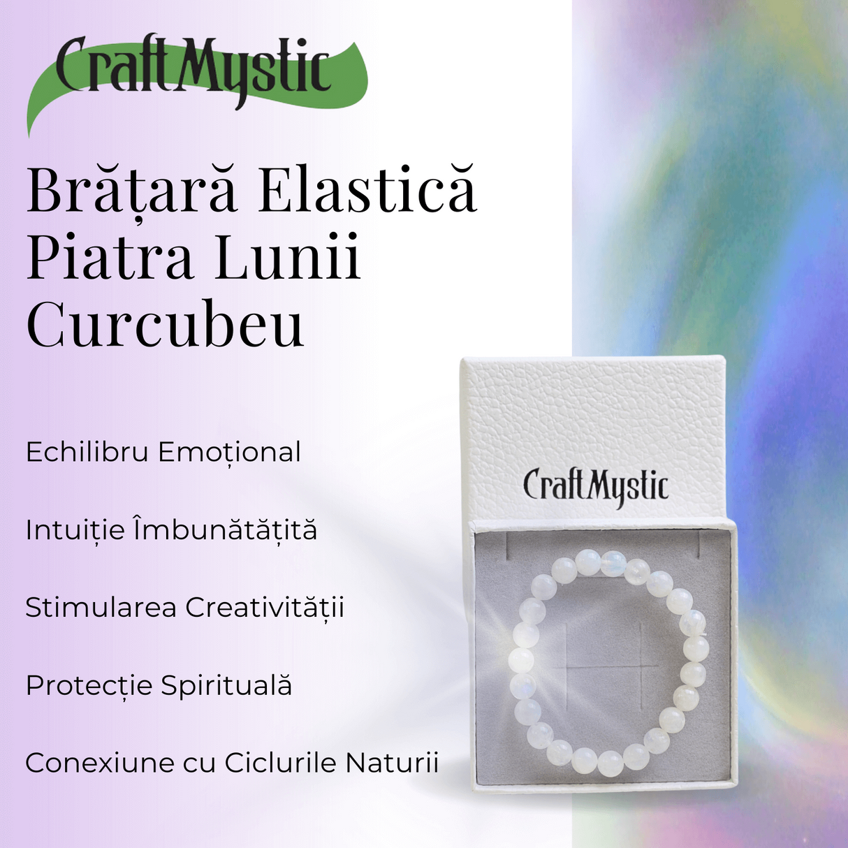 Bratara Elastica cu Margele 8mm din Piatra Lunii Curcubeu - Magie si Femininitate