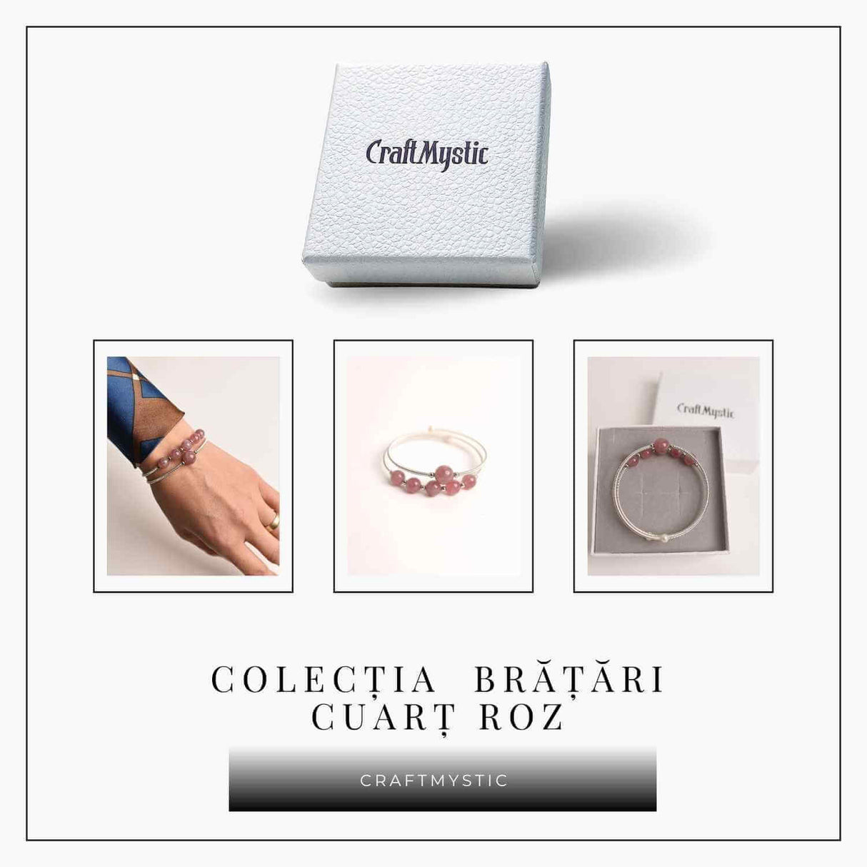 Bratara dubla metalica argintie si Cuart Roz natural pentru calm si claritate mentala