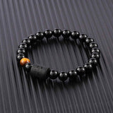 Bratara zodie Berbec din pietre naturale 8mm Obsidian si Ochi de Tigru pentru barbati cu cele 12 constelatii - Include dubla gravura cu semn zodiacala specifica
