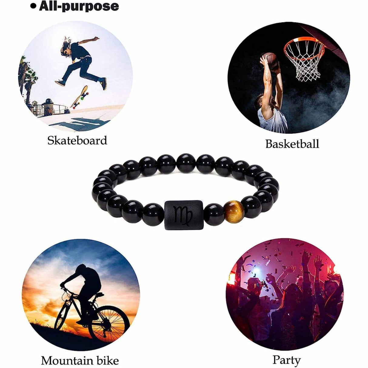 Bratara zodie Berbec din pietre naturale 8mm Obsidian si Ochi de Tigru pentru barbati cu cele 12 constelatii - Include dubla gravura cu semn zodiacala specifica