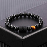 Bratara zodie Berbec din pietre naturale 8mm Obsidian si Ochi de Tigru pentru barbati cu cele 12 constelatii - Include dubla gravura cu semn zodiacala specifica