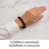 Bratara din Agat Negru Natural cu Margele Rotunde - Echilibru, Protectie si Ancorare