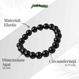 Bratara din Agat Negru Natural cu Margele Rotunde - Echilibru, Protectie si Ancorare